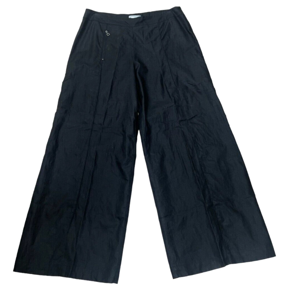 Sarah Pacini Womens Pants Linen Coated Wide Leg Lagenlook Artsy Black 3 L 10 12